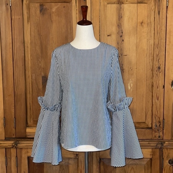 Scrap Work Boutique Gingham Bell Sleeve Blouse Sz. S - Picture 10 of 16